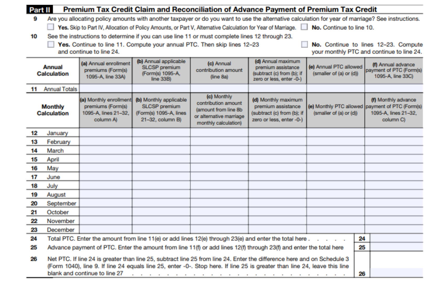 Part II (Premium Tax Credit Claim and Reconciliation) of Form 8962