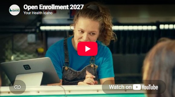 A screenshot of a food truck worker for a YouTube video about Open Enrollment at Your Health Idaho.